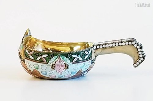 19C Russian Silver Enamel Kovsh