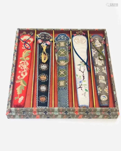Group of Five Chinese Silk Fan Case