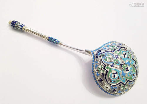 19C Russian Silver Enamel Serving Spoon