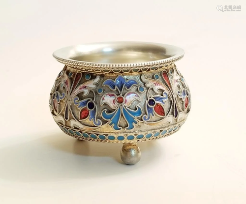 19C Russian Silver Enamel Salt Cellar