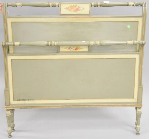 Pair of paint decorated twin beds with rails. ht. 41