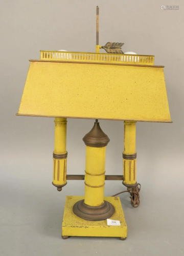 Vintage yellow painted tole double student lamp with