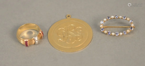 Three piece lot to include 14K gold oval pin an…