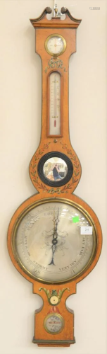 George III style wheel barometer, paint decorated. ht.
