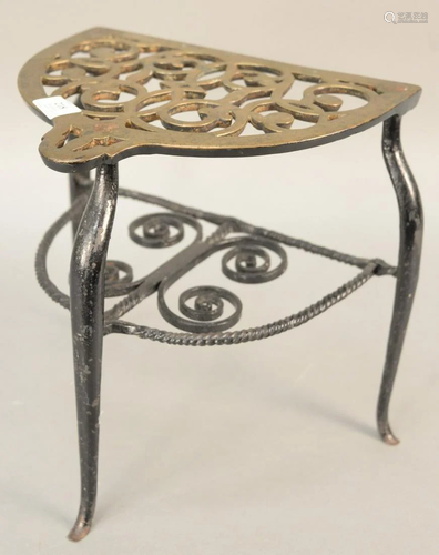 Brass and iron trivet pierced top with turned and