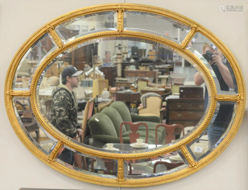 Oval contemporary mirror having gold frame an…