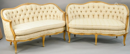 Pair of Louis XV style loveseats. ht. 33 1/2 in., wd.