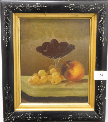 Still life of fruit and a glass compote, oil on canvas,