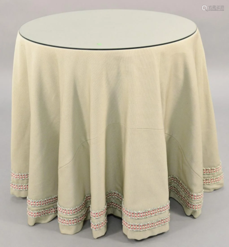 Pair of round tables with custom cloth tops. ht. 2…