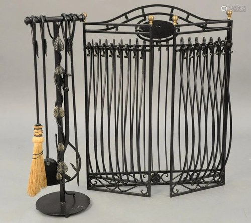 Iron fire screen and set of tools. ht. 33 in., fully