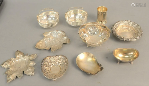 Group of sterling silver to include nut dishes, leaf