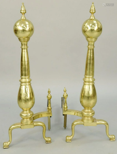 Pair of Monumental Brass Andirons, 20th century. …