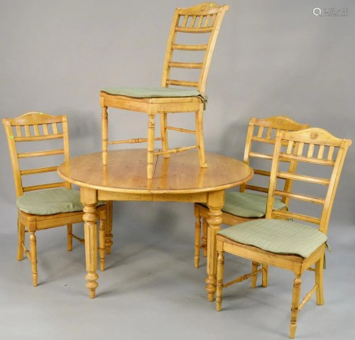 Five piece pine round table with four chairs. ht. 29