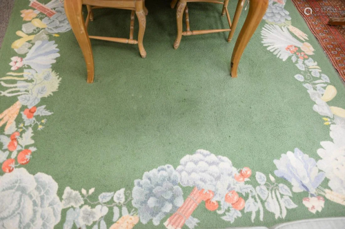 Custom hooked rug, border with vegetables, signe…
