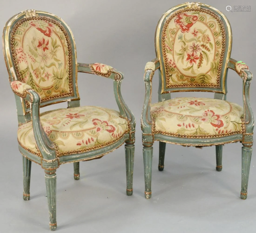 Pair of Louis XVI style childs fautoil with aubusson