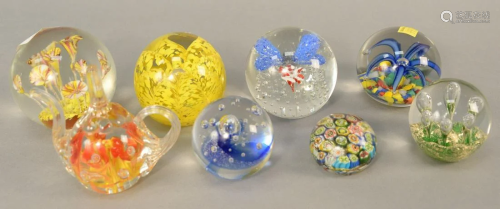 Group of eight paperweights to include Millefi…