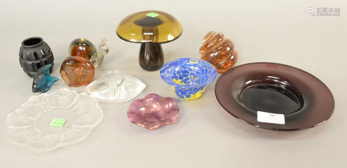 Tray lot of art glass to include Lalique dish, Murano