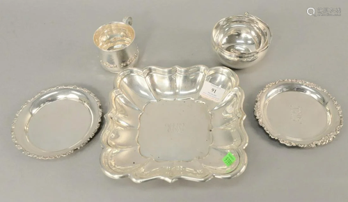 Sterling silver group to include square bowl, cup and