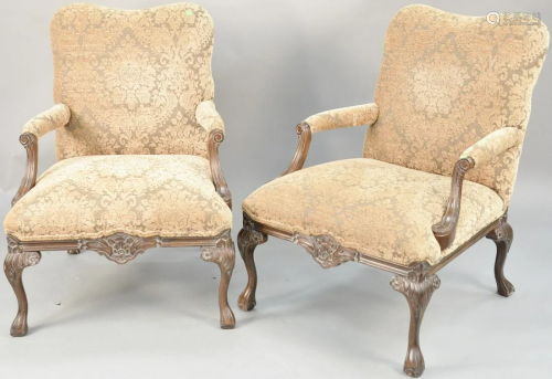 Pair of carved upholstered arm chairs. ht. 3…