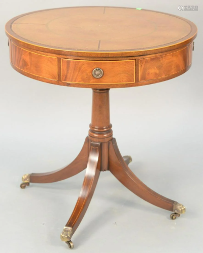 Custom mahogany drum table with leather top, four