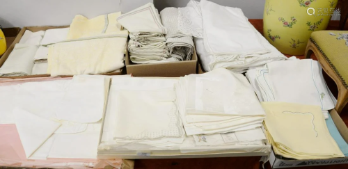 Seven box lots of linen, table clothes, napkins, etc.