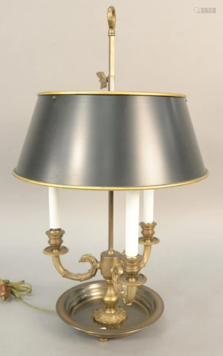 French brass Bouillotte table lamp with adjustable tole