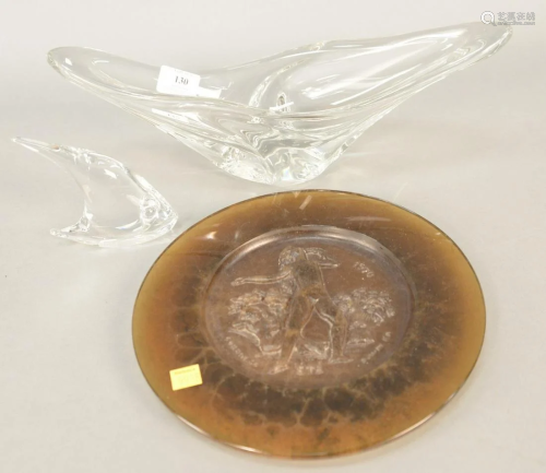 Three French Daum glass pieces to include center bowl