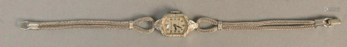 14K white gold ladies vintage wristwatch with 14K …