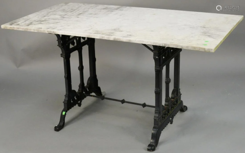 Iron base table with rectangle marble top. ht. 28 …