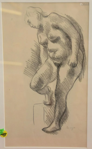 Moses Soyer, pencil sketch nude woman, pencil s…