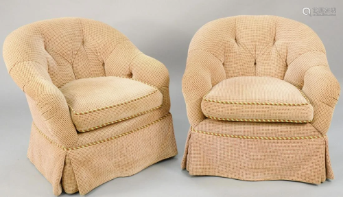 Pair of custom upholstered swivel chairs. ht.…