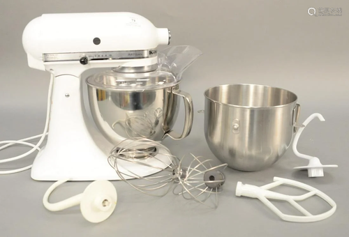 Kitchen Aid artisan white mixer with several