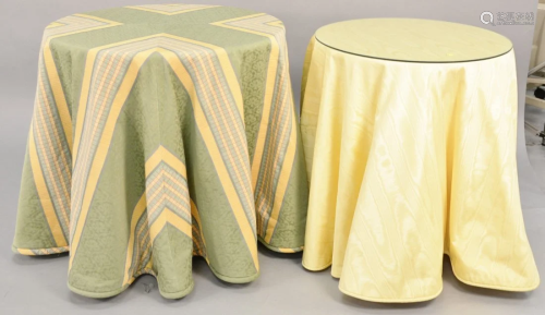 Pair of round tables with custom cloth tops. ht. 2…