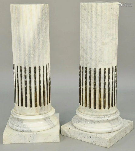 Pair of White Marble Pedestals, column style with …