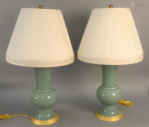 Pair of Chinese style vases made into table lamps, …