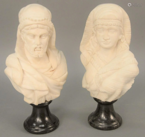 Pair of Italian Marble Busts, each white marble,