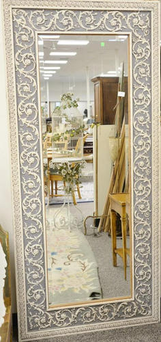 Large rectangle beveled glass mirror with carved fra…