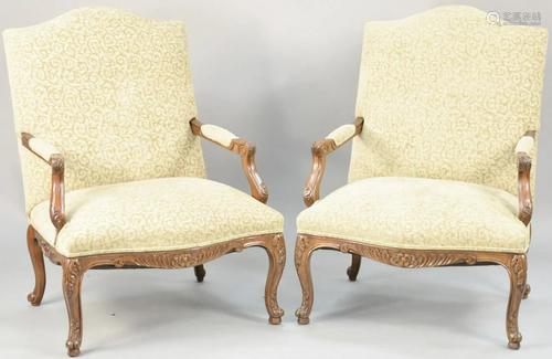 Pair of Louis XV style upholstered arm chairs. ht. 42