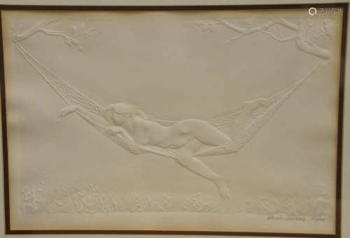 Bruno Lucchesi, cast paper bas relief, nude in a