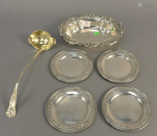 Six piece sterling silver group with oval dish, large