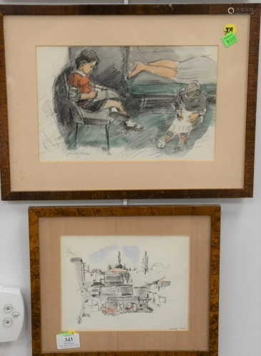 Three Lambro Ahlas (B1928), watercolor and pencil,