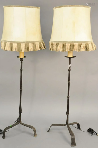 Pair of iron candlestick style floor lamps with faux ca