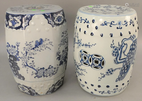 Two blue and white Chinese garden seats. ht. 17…