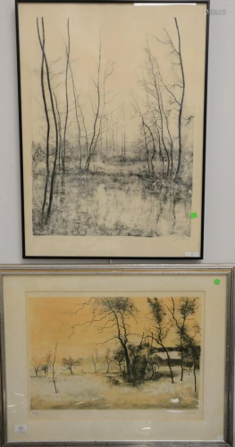 Three landscape lithographs signed illegibly, o…