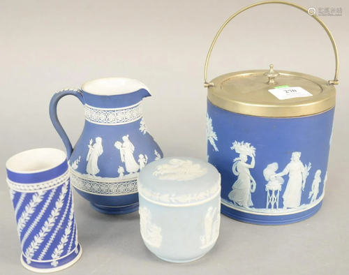 Group of four blue and white Wedgwood Jasperware to