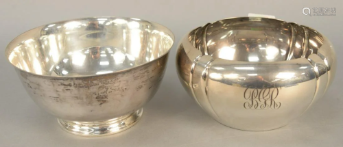 Two sterling silver bowls, Paul Revere style and flower