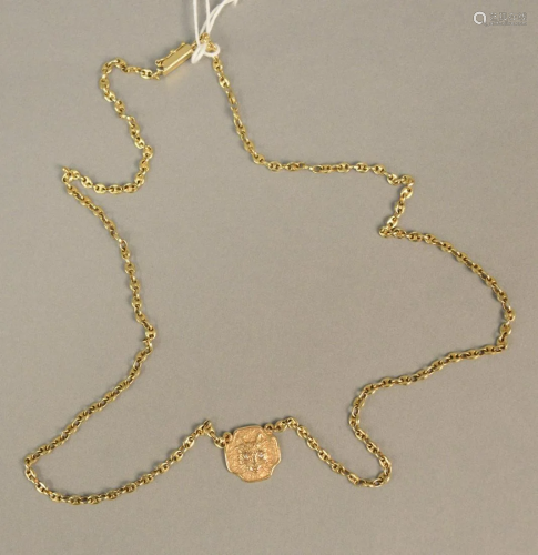 14K gold chain with cat pendant. lg 24 in., 15.9 …