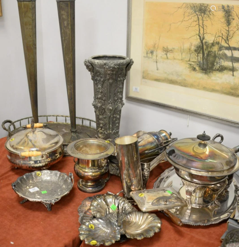Large group of silver plate and metal items to include