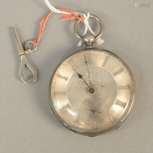 Silver Tobias key wind pocket watch.