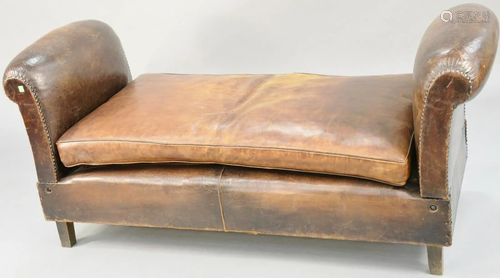 Brown leather daybed (arms drop) (one seam split in